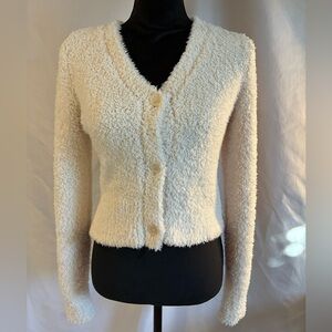 Jessica Simpson cream/white faux Sherpa short fluffy teddy cardigan faux fur S